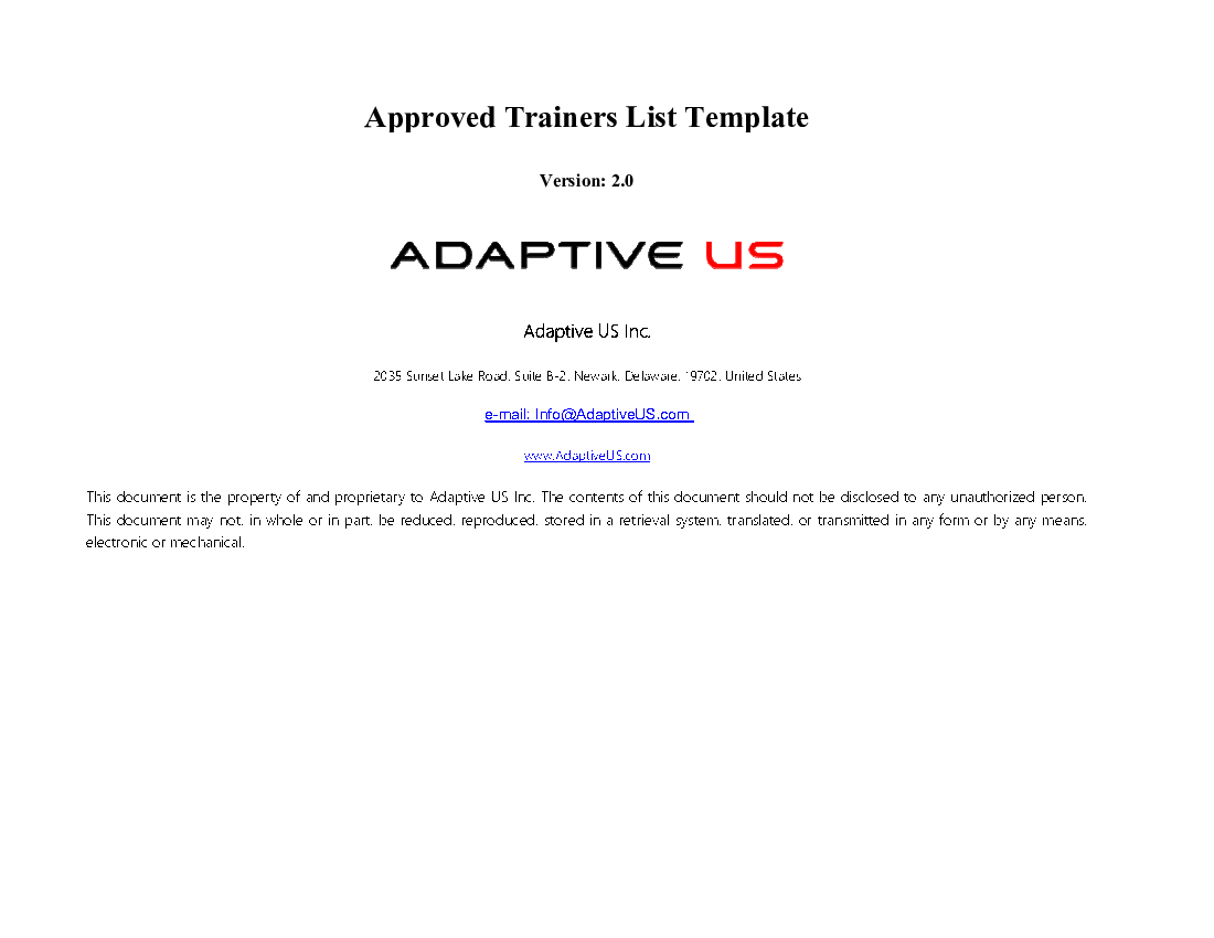 Approved Trainers List Template (Excel template (XLS)) Preview Image