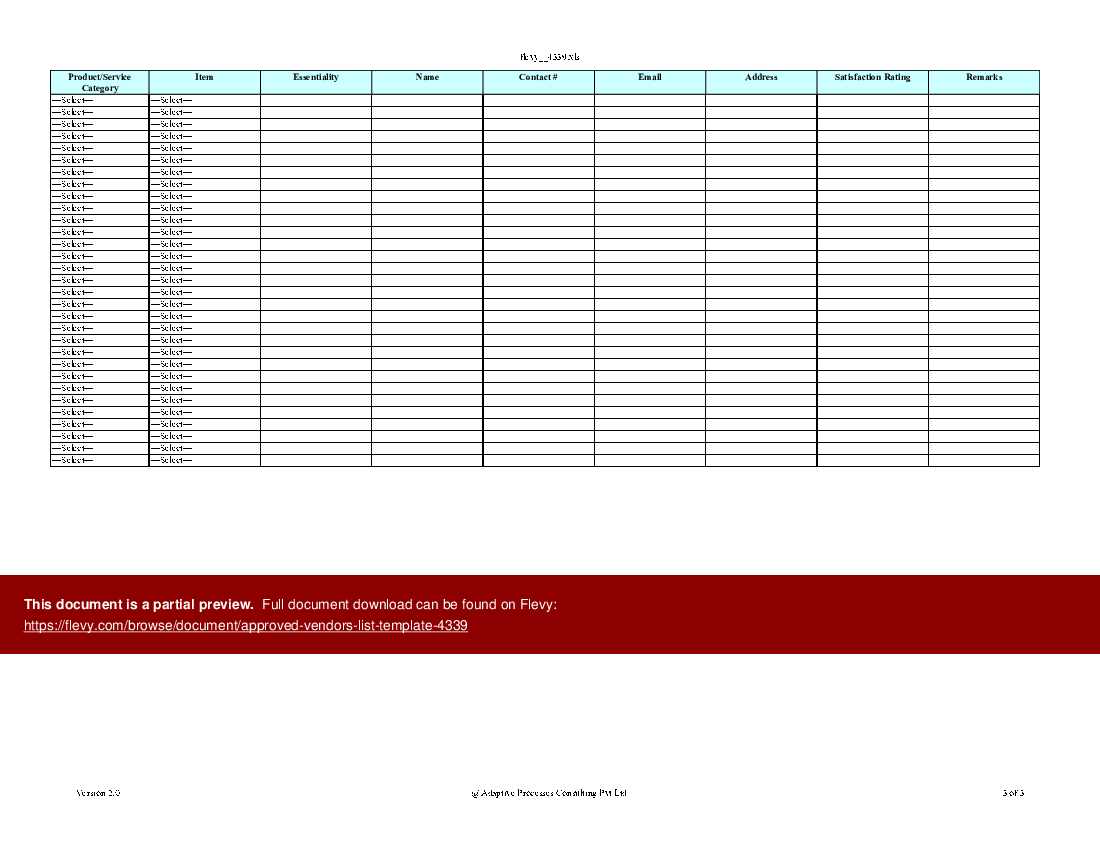 Approved Vendors List Template (Excel workbook (XLS)) Flevy