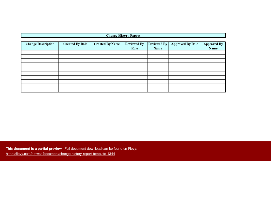 Change History Report Template (Excel template (XLS)) Preview Image