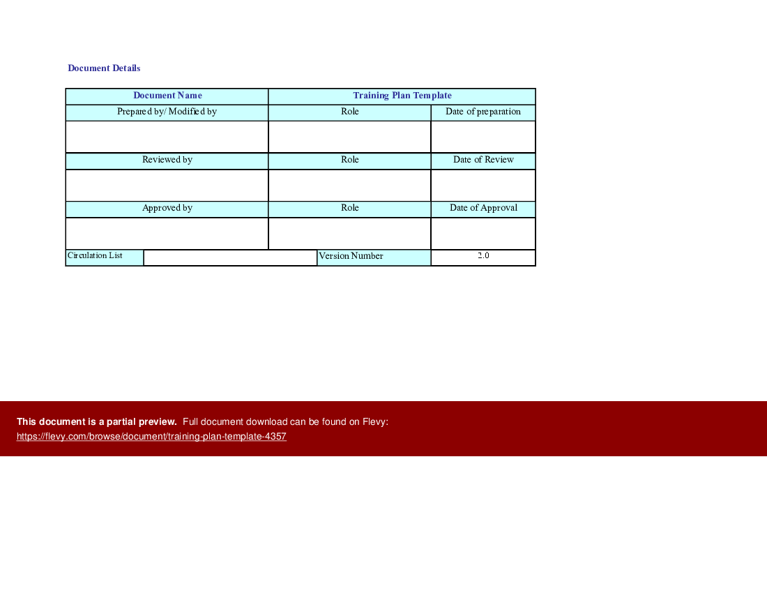 Excel Template: Training Plan Template (Excel template XLS) Flevy