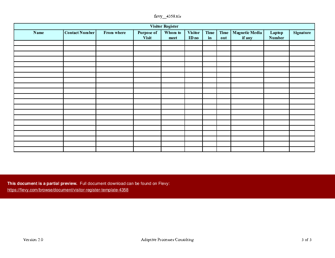 Visitor Log Book Template Excel