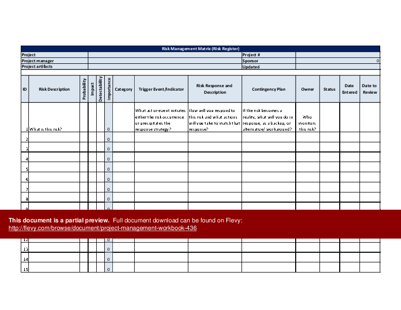 Project Management Workbook (Excel template (XLS)) Preview Image