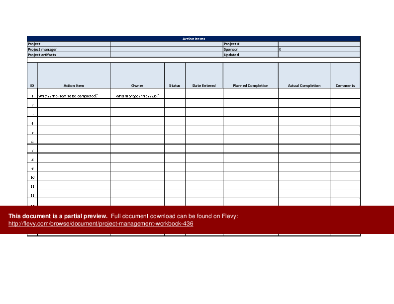 Project Management Workbook (Excel template (XLS)) Preview Image