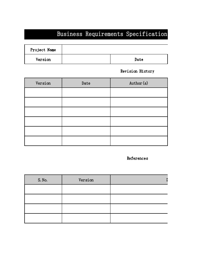 Integrated Business requirements Document template (Excel)  Flevy In Business Requirement Specification Document Template