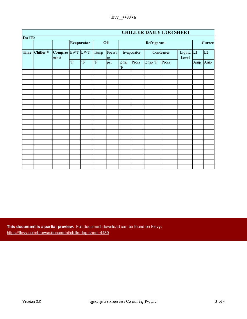 Chiller Log sheet (Excel template (XLS)) Preview Image