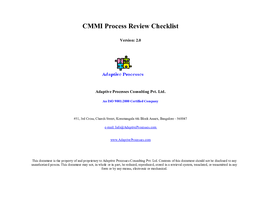 CMMI Process Review Checklist