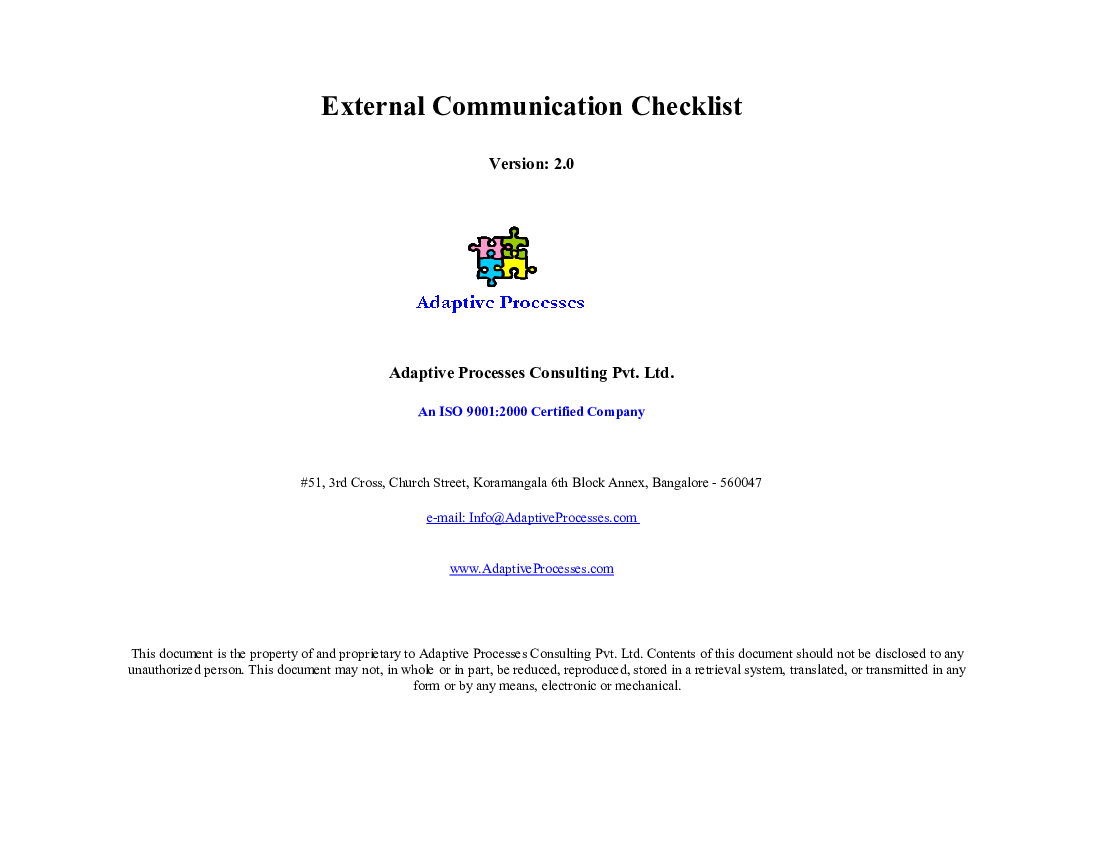 External Communication Checklist (Excel template (XLS)) Preview Image