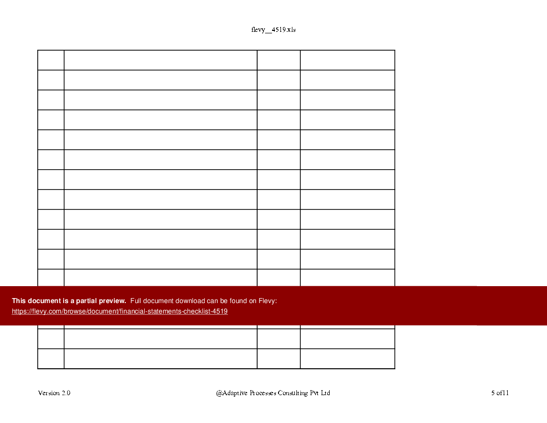 Financial Statements Checklist (Excel template (XLS)) Preview Image