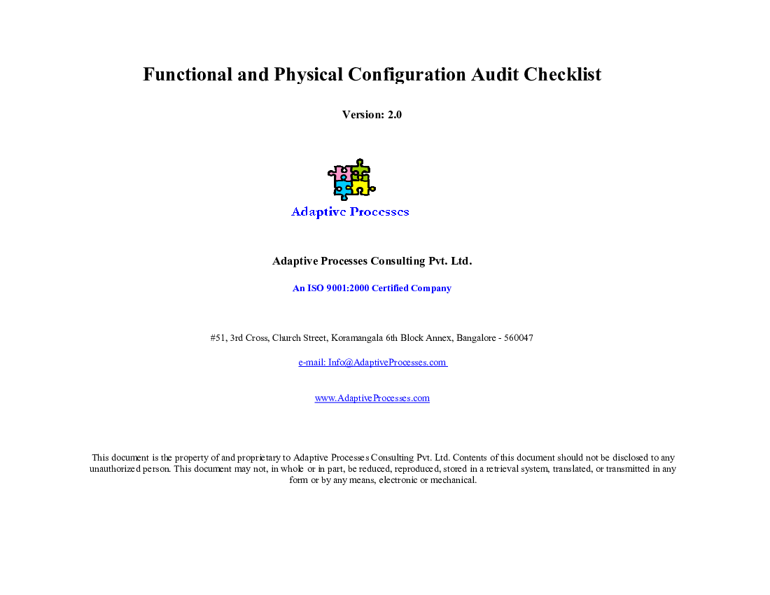Functional and Physical Configuration Audit Checklist (Excel template (XLS)) Preview Image