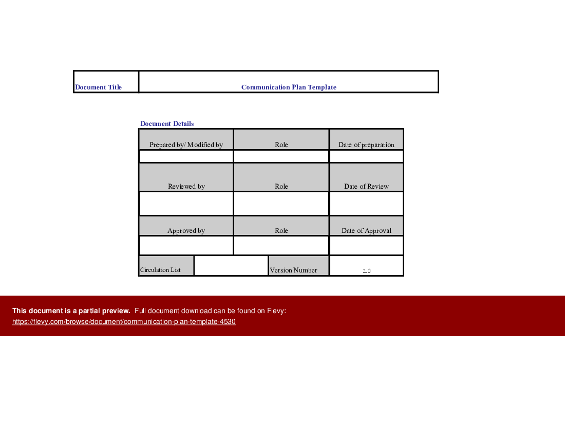 Communication plan template (Excel template (XLS)) Preview Image