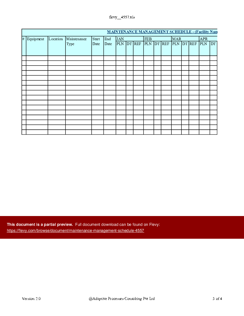 Maintenance Management Schedule (Excel template (XLS)) Preview Image