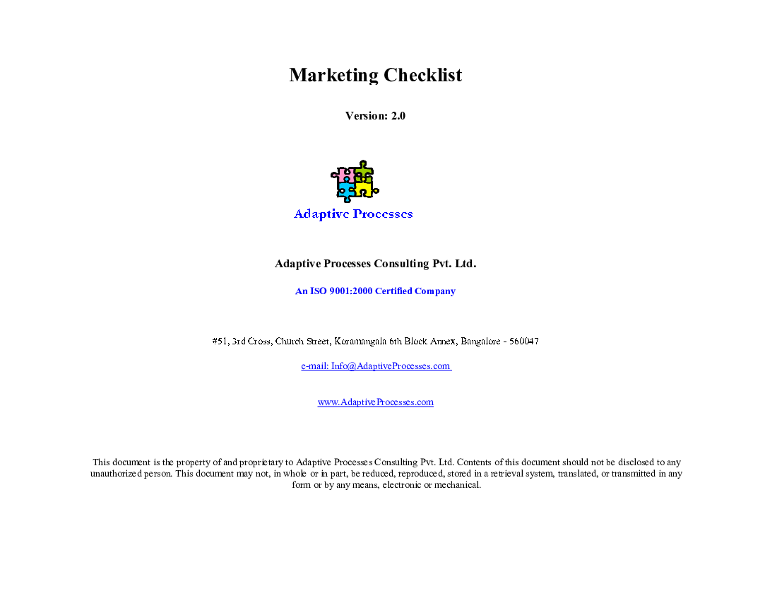 Marketing Checklist (Excel template (XLS)) Preview Image
