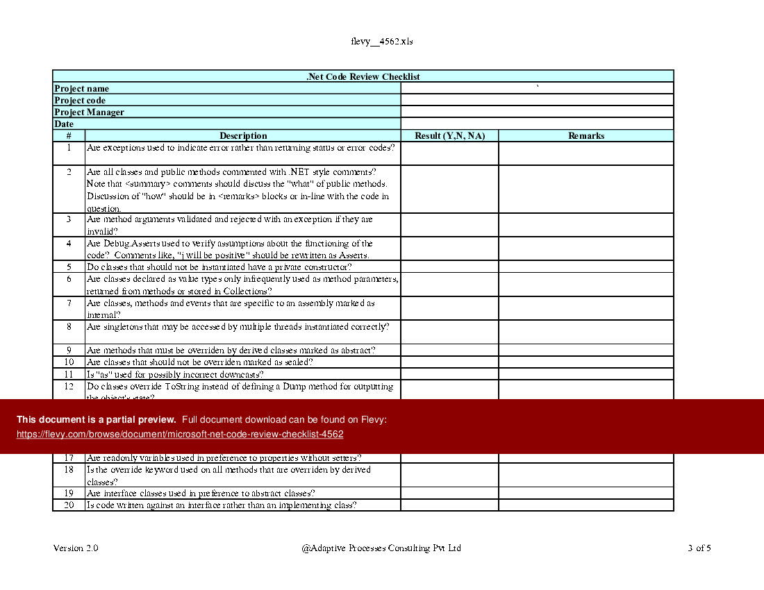 Excel Template Microsoft Net Code Review Checklist Excel Template 