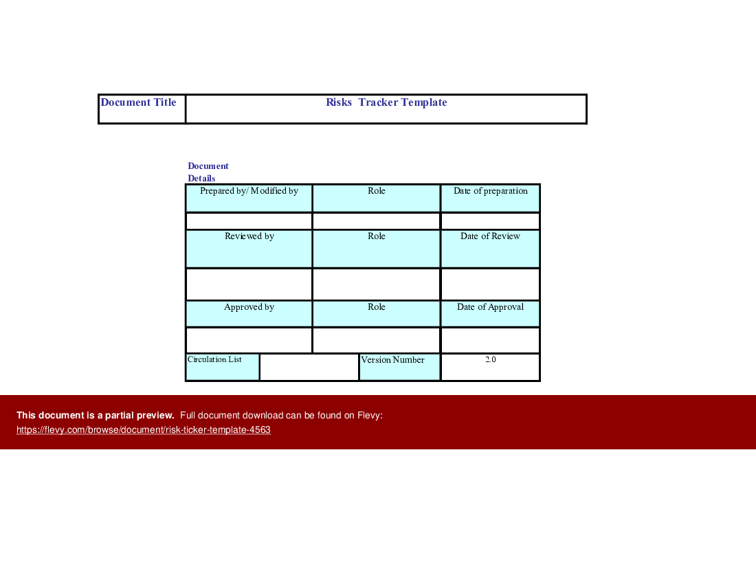 Risk ticker template (Excel template (XLS)) Preview Image