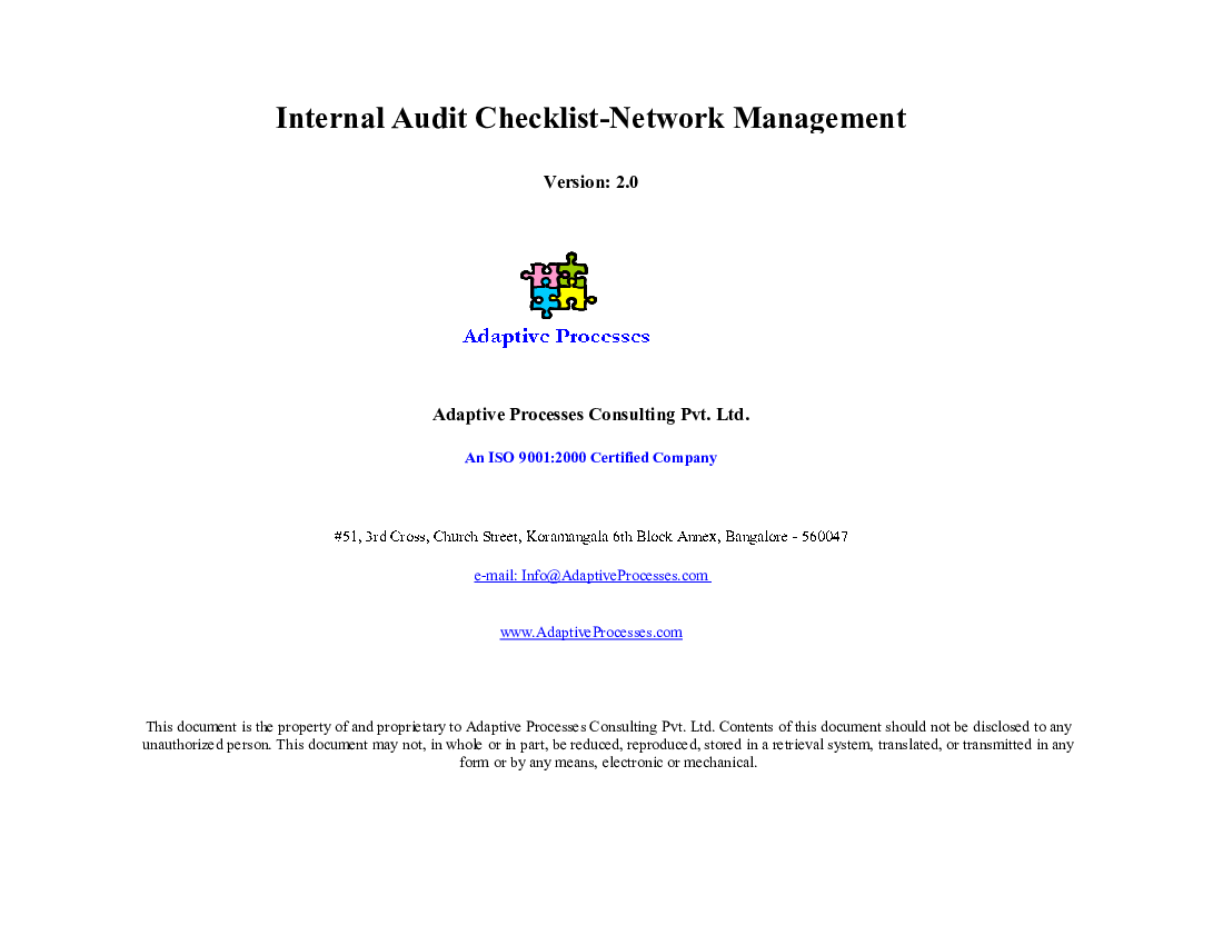 Network Management Internal Audit Checklist (Excel template (XLS)) Preview Image