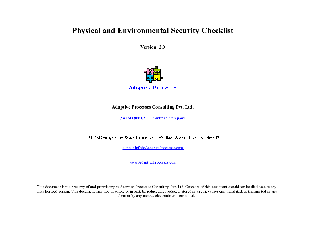 Physical and Environmental Checklist (Excel template (XLS)) Preview Image