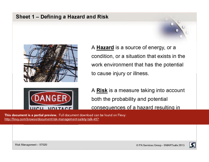 Risk Management Safety Talk (29-page PDF document) Preview Image