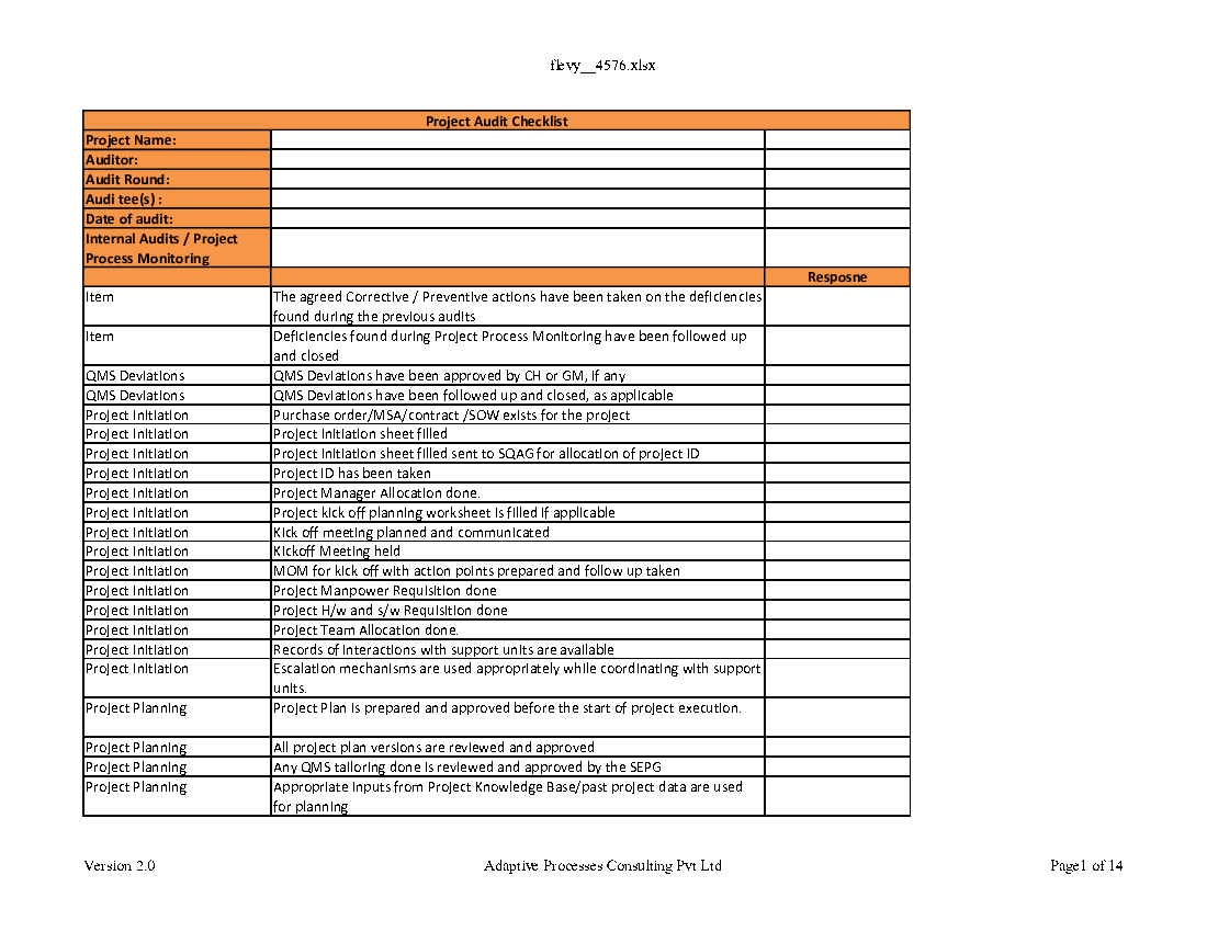 Project Audit Checklist (Excel template (XLSX)) Preview Image