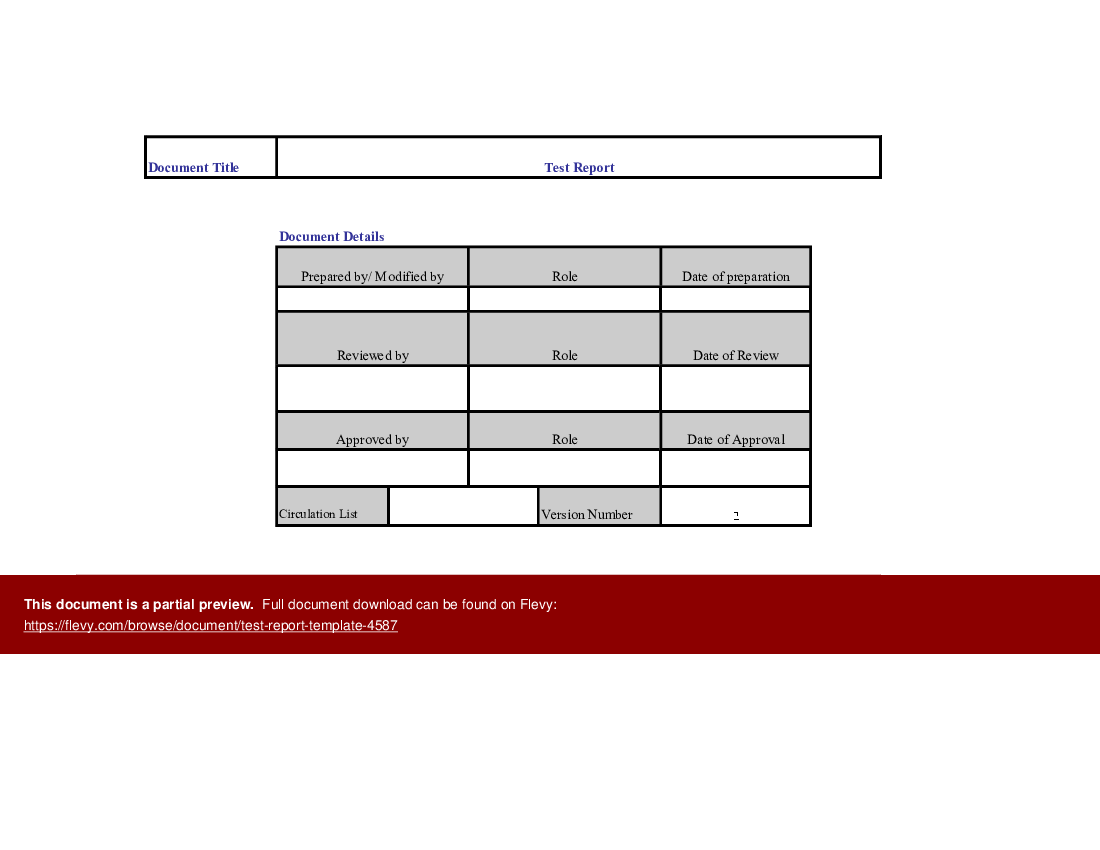 Test report template (Excel template (XLS)) Preview Image