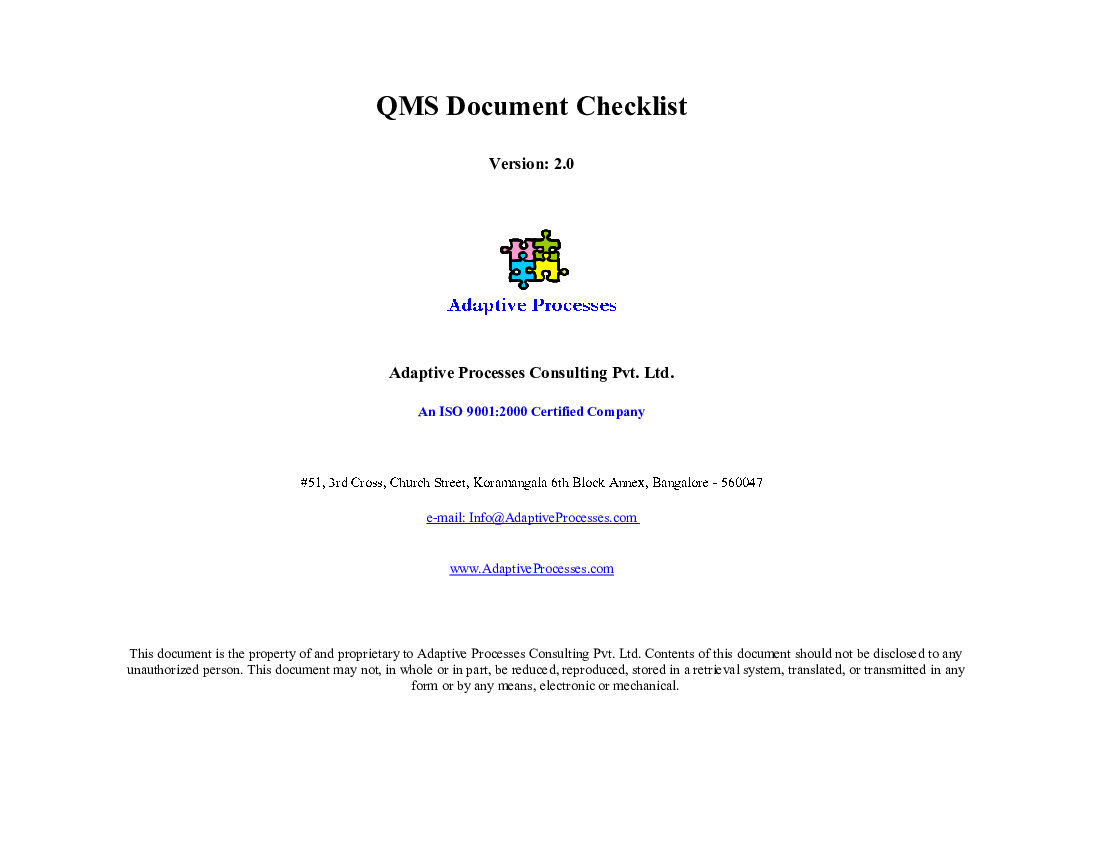 QMS Document Checklist (Excel template (XLS)) Preview Image