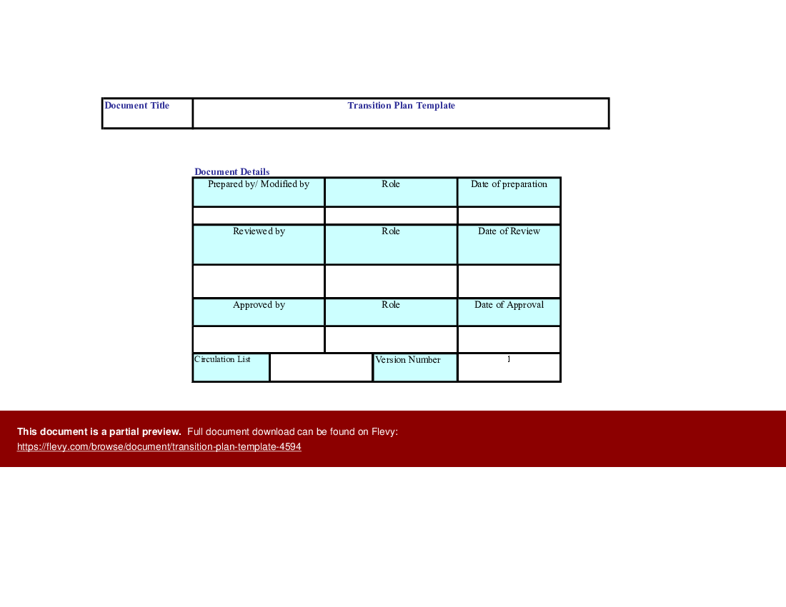 Transition Plan Template (Excel workbook (XLS)) Preview Image