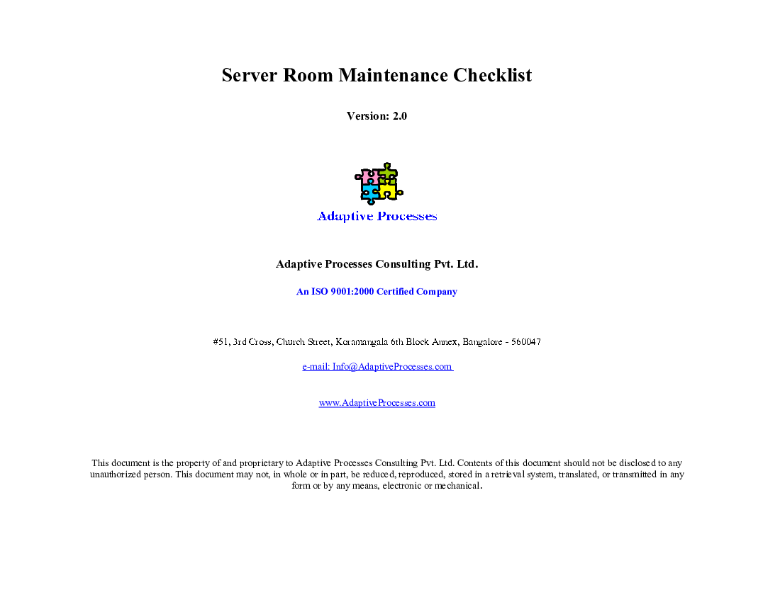 Server Room Maintenance Checklist (Excel template (XLS)) Preview Image