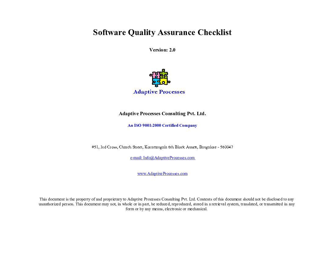 This is a partial preview of Software Quality Assurance Checklist (Excel workbook (XLS)). 