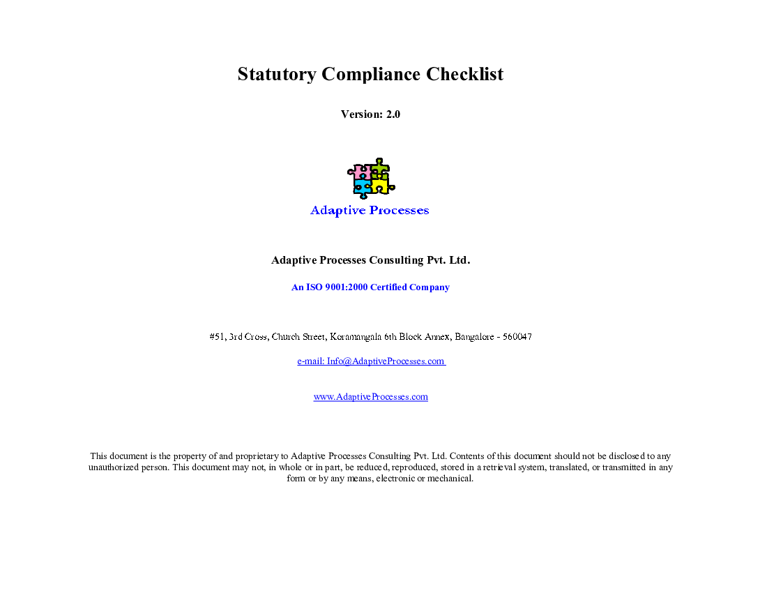 Statutory Compliance Checklist (Excel workbook (XLS)) Preview Image