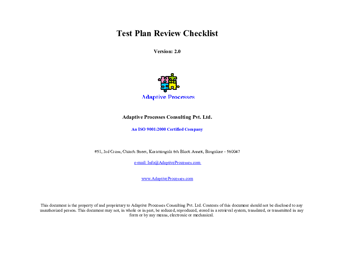 Test Plan Review Checklist (Excel template (XLS)) Preview Image