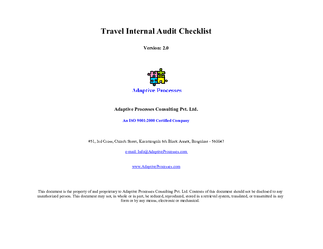 Travel Internal Audit Checklist (Excel template (XLS)) Preview Image