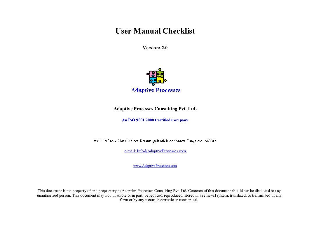 User Manual Checklist (Excel template (XLS)) Preview Image