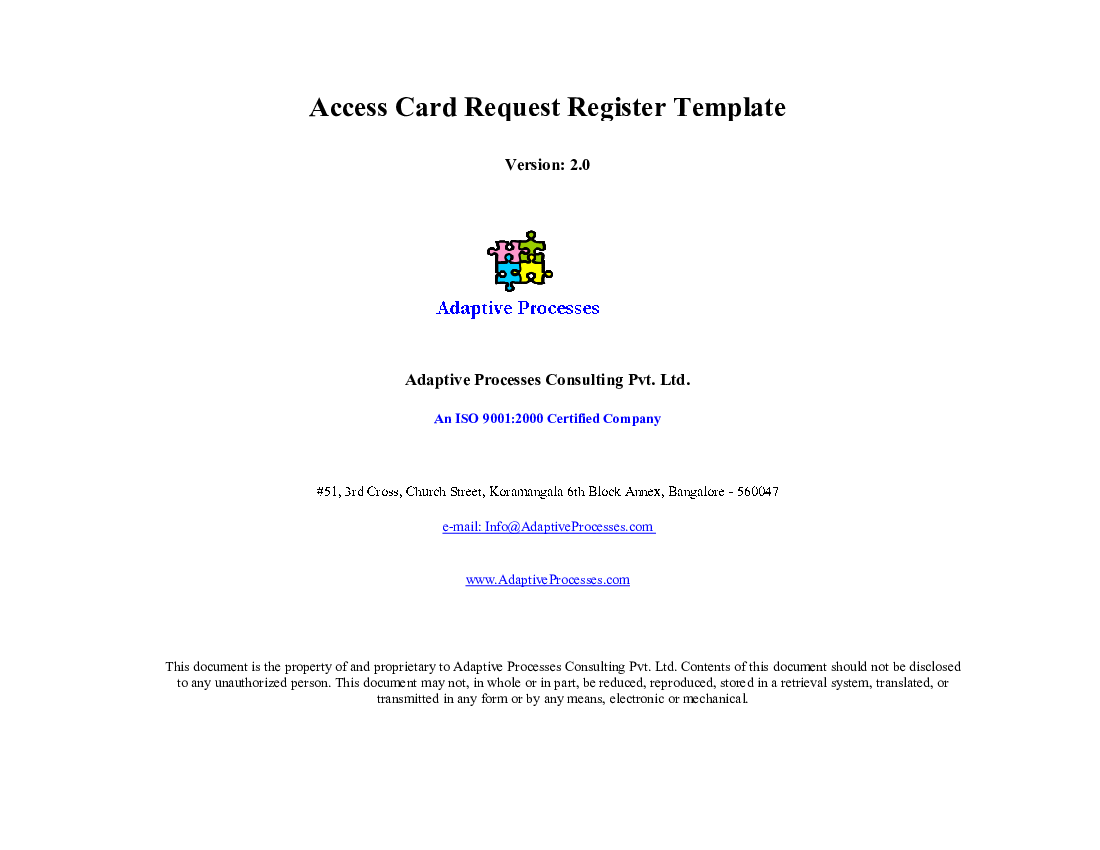 Access Card Request Register Template (Excel template (XLS)) Preview Image