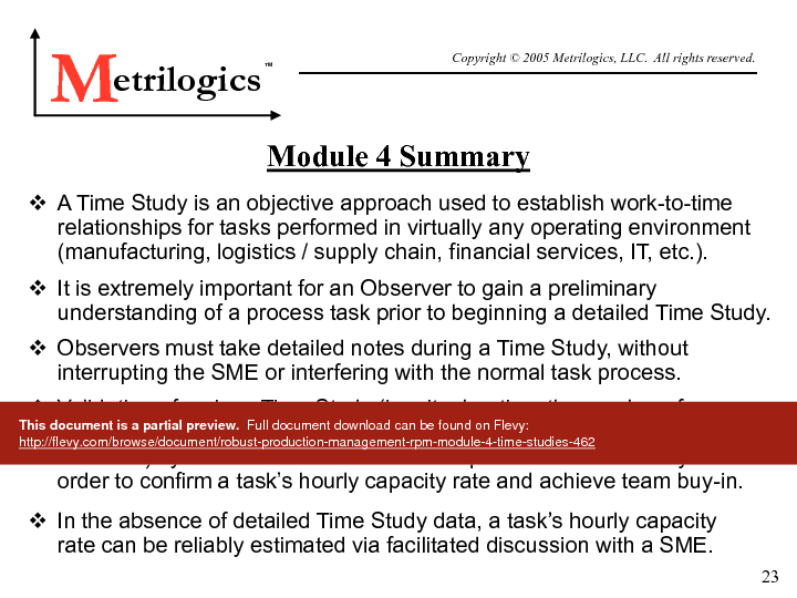 Robust Production Management (RPM) Module 4: Time Studies (27-page PDF document) Preview Image