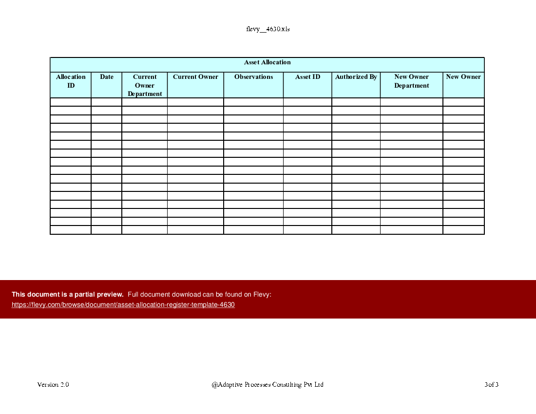 Asset Allocation Register Template (Excel template (XLS)) Preview Image