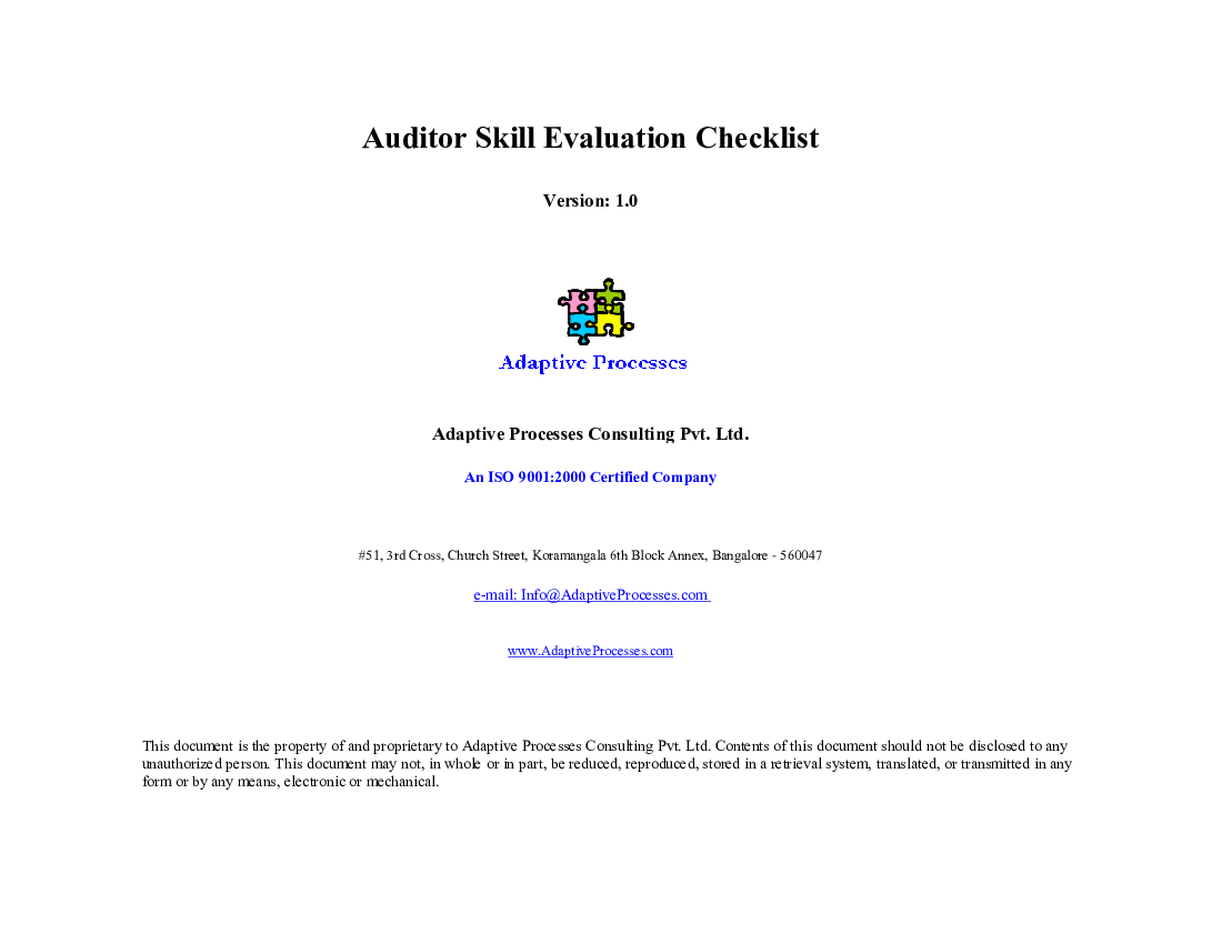 Auditor Skill Evaluation Checklist (Excel template (XLS)) Preview Image