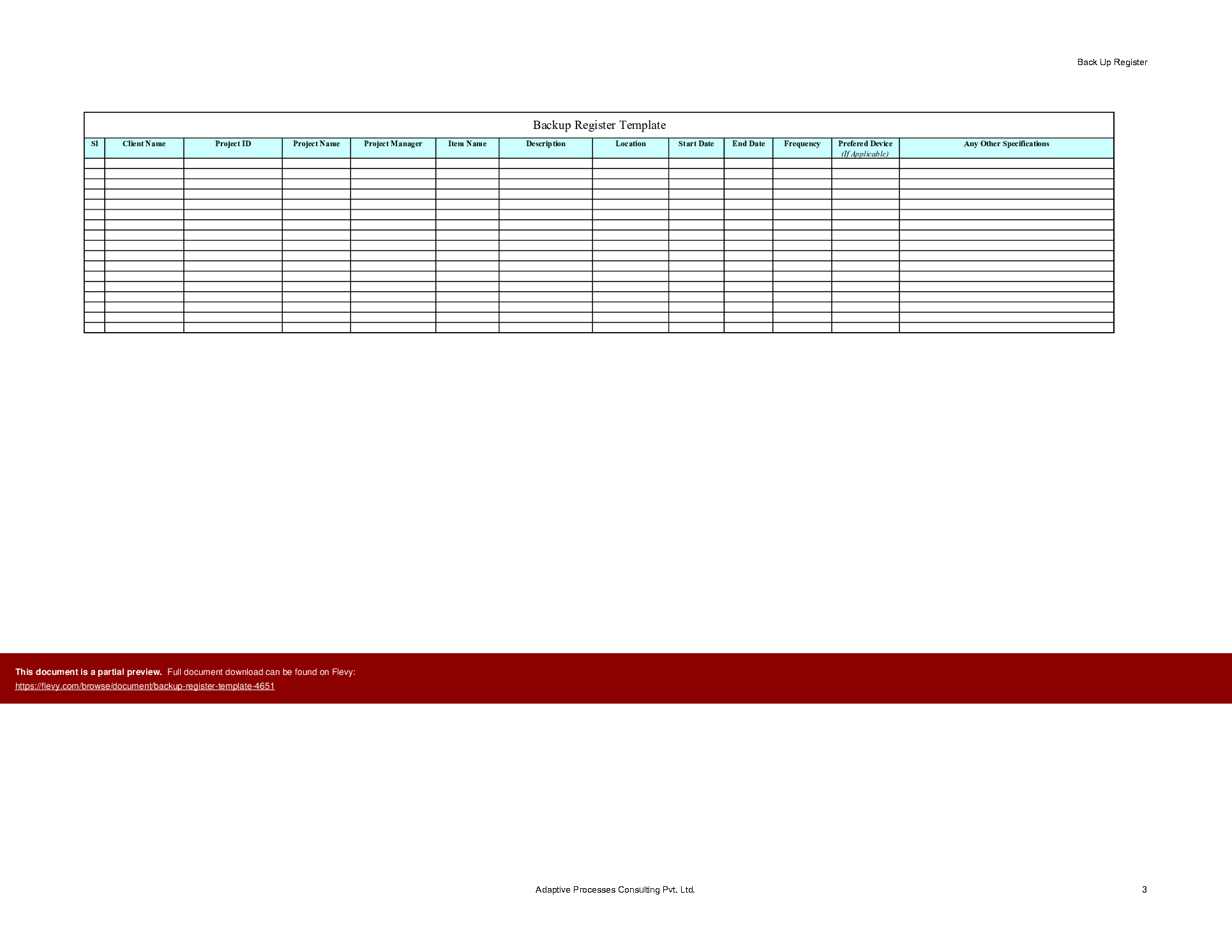 Backup Register Template (Excel template (XLS)) Preview Image