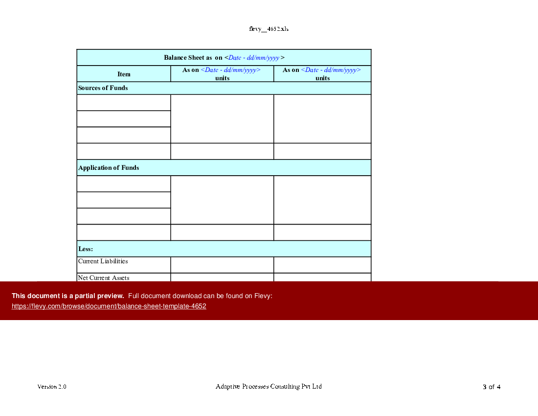 Balance Sheet Template (Excel template (XLS)) Preview Image