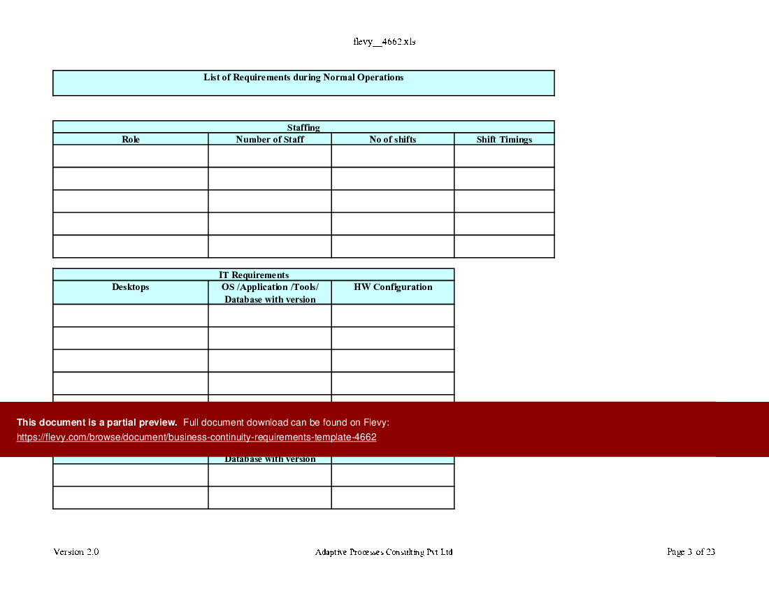 Business Continuity Requirements Template (Excel template (XLS)) Preview Image