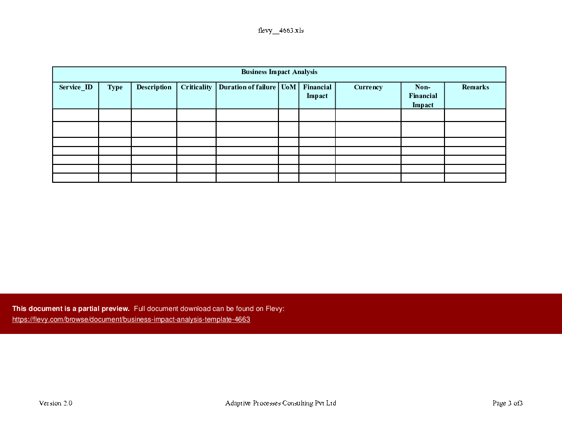 Business Impact Analysis Template (Excel template (XLS)) Preview Image