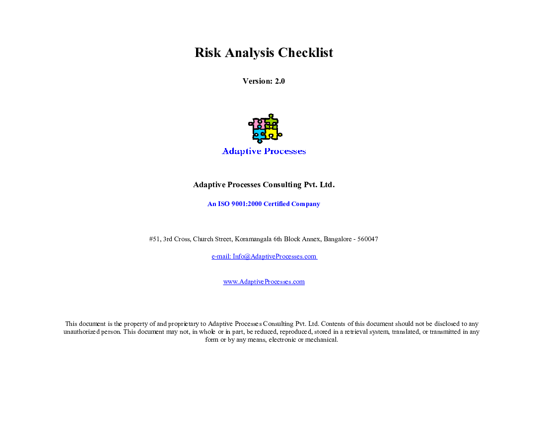 Generic Risk Checklist (Excel template (XLS)) Preview Image