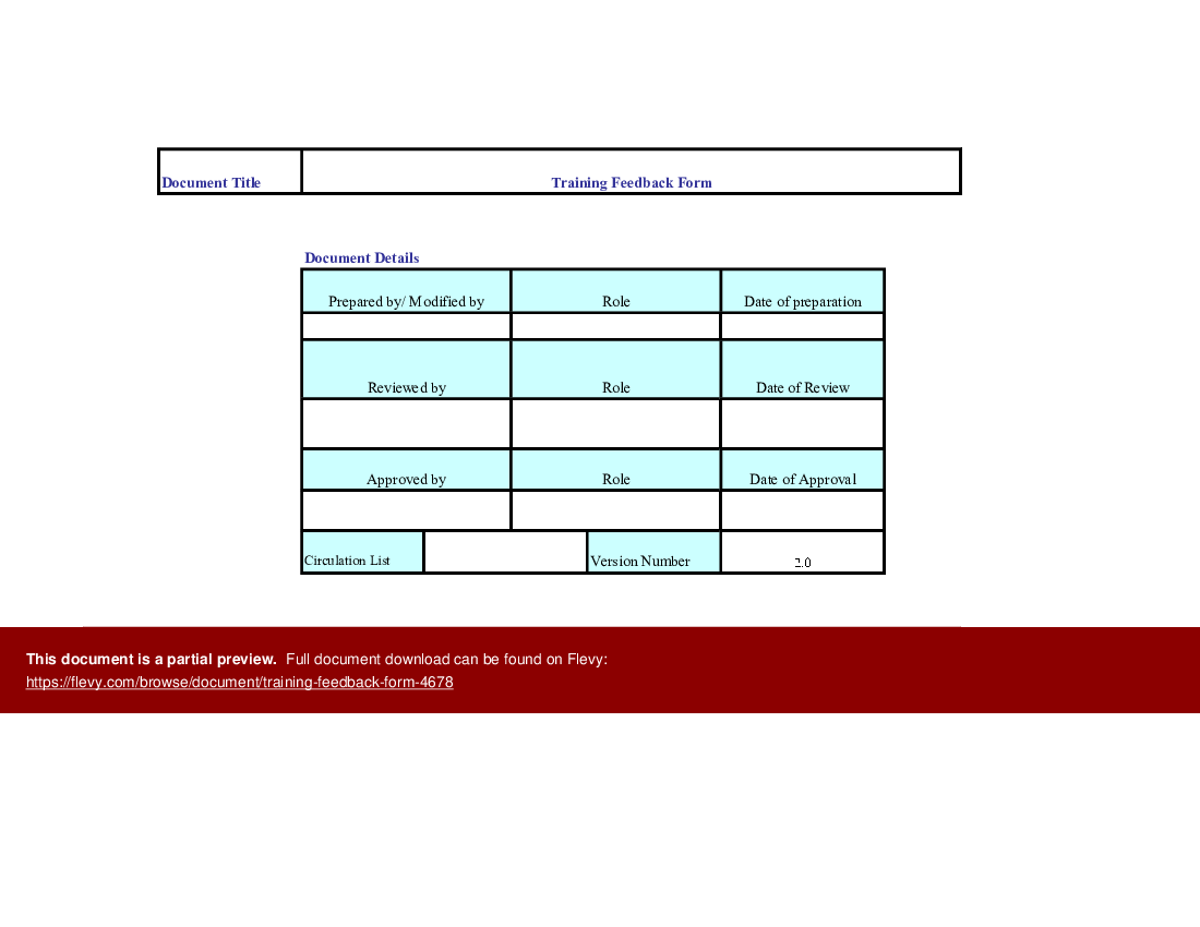 Training Feedback Form (Excel template (XLS)) Preview Image