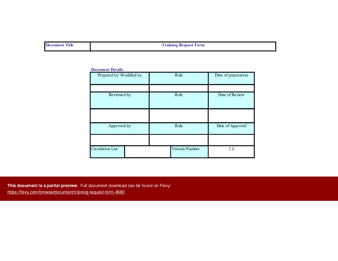 Training request form (Excel template (XLS)) Preview Image