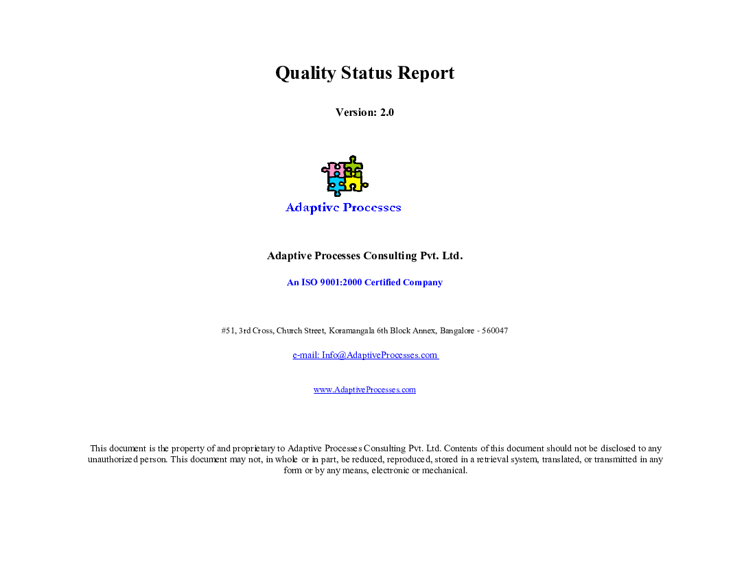 Quality status report form