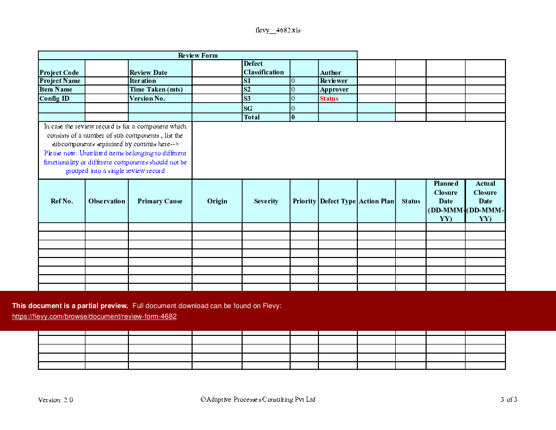 Review form (Excel template (XLS)) Preview Image