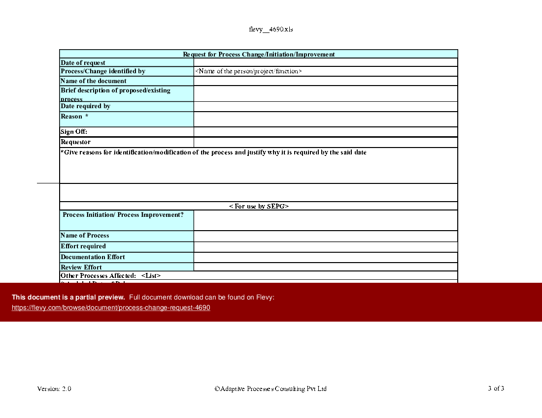 process change request (Excel template (XLS)) Preview Image