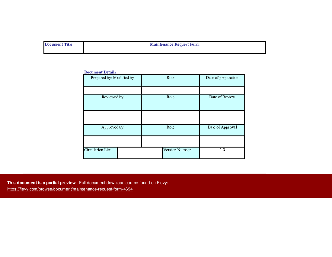 Maintenance request form (Excel template (XLS)) Preview Image