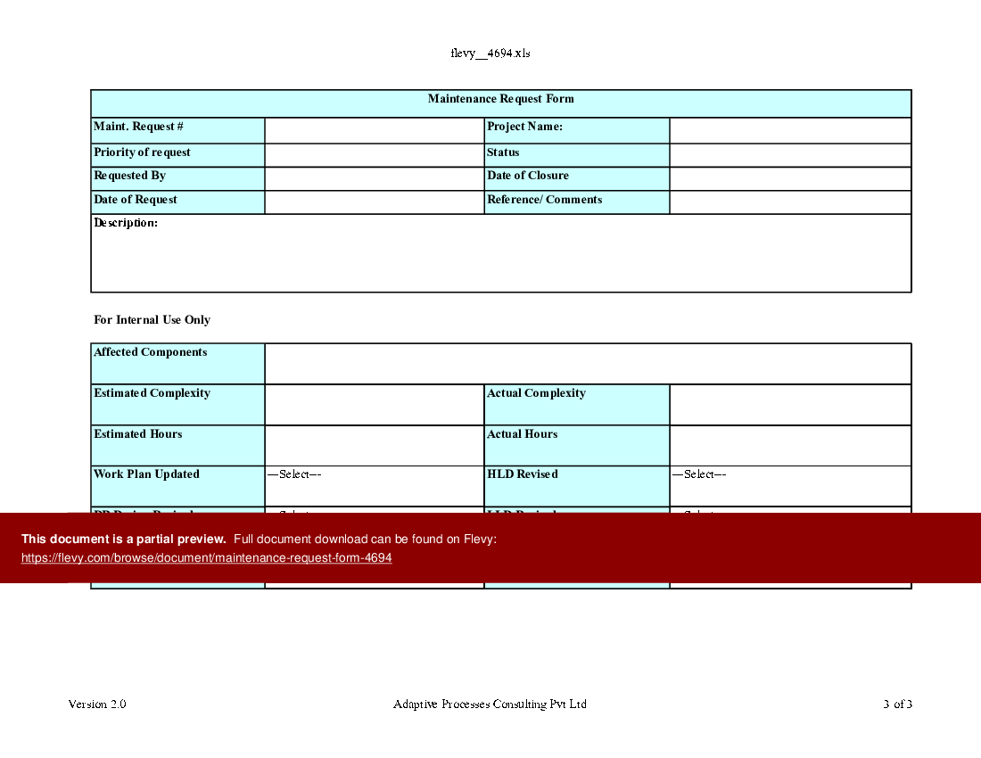 Maintenance request form (Excel template (XLS)) Preview Image