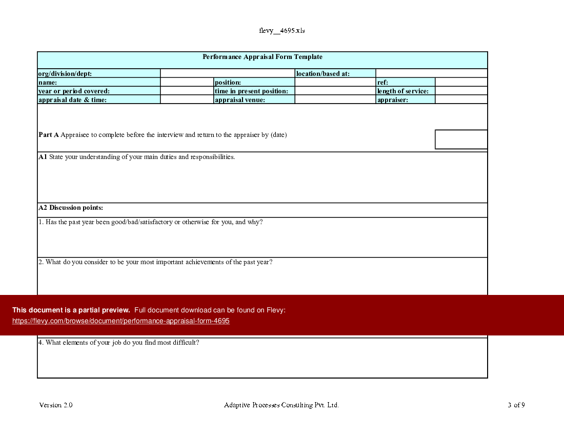 Excel Template: Performance appraisal form (Excel template (XLS)) | Flevy