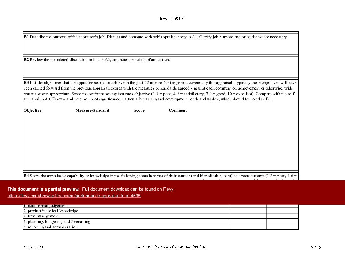 Performance appraisal form (Excel template (XLS)) Preview Image