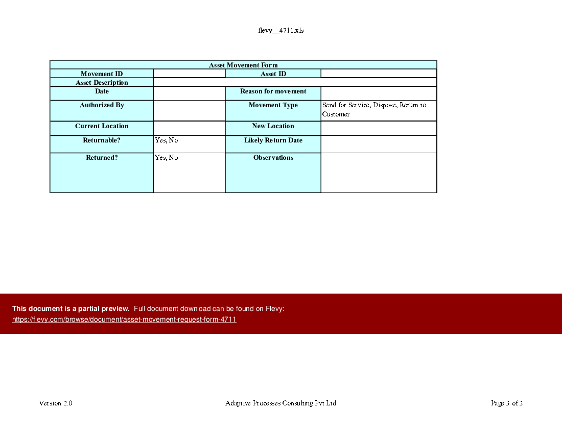 asset movement request form (Excel template (XLS)) Preview Image